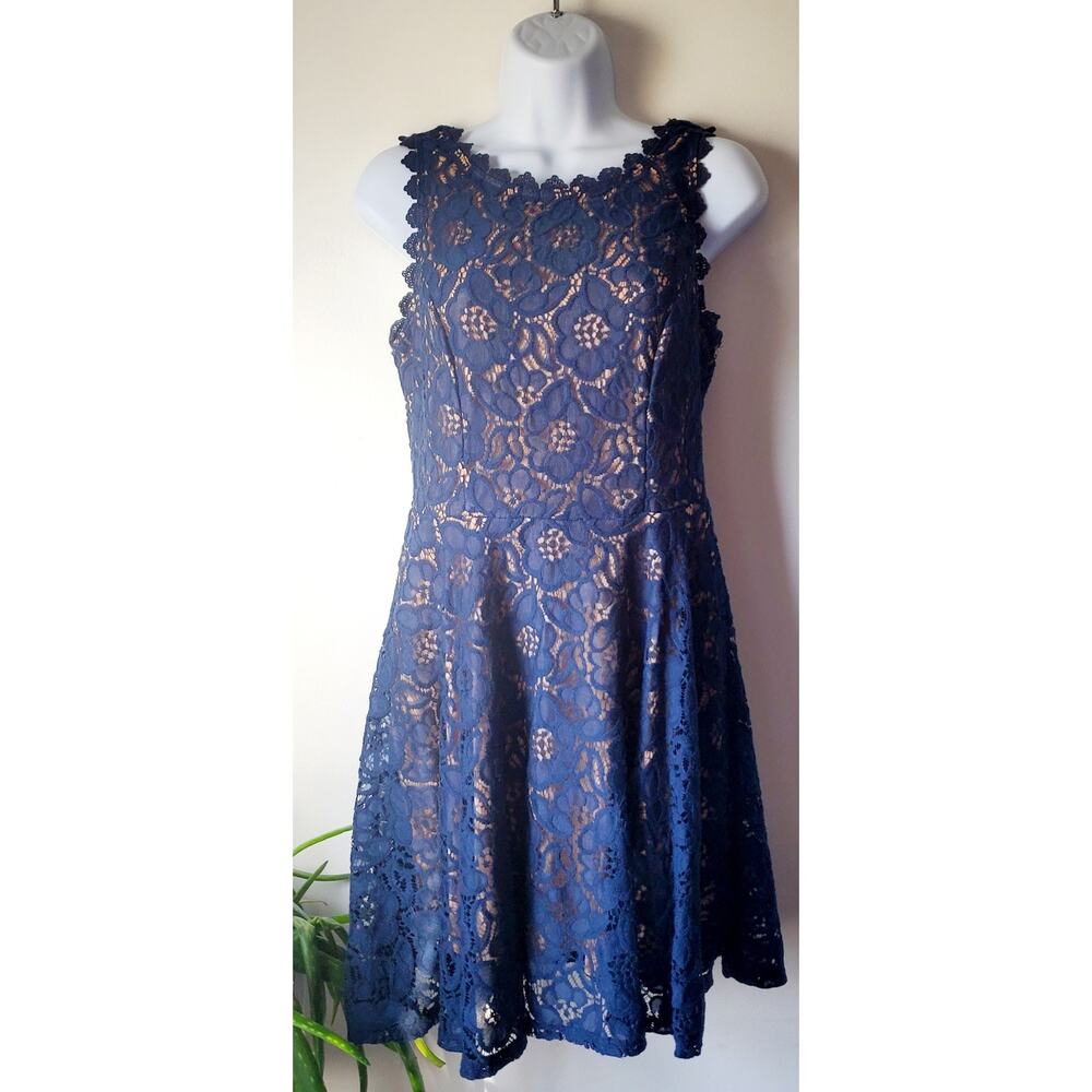 😺 City Studio Jr Womens Navy Blue Lace Sleeveless Mini Dress Size 7 Boho Sexy